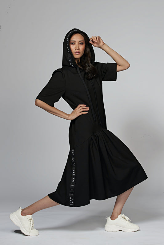 24/ 7 Hoodie Dress Black Ilaylit