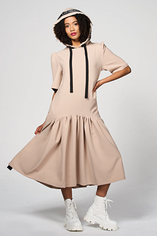24/ 7 Hoodie Dress Taupe Ilaylit