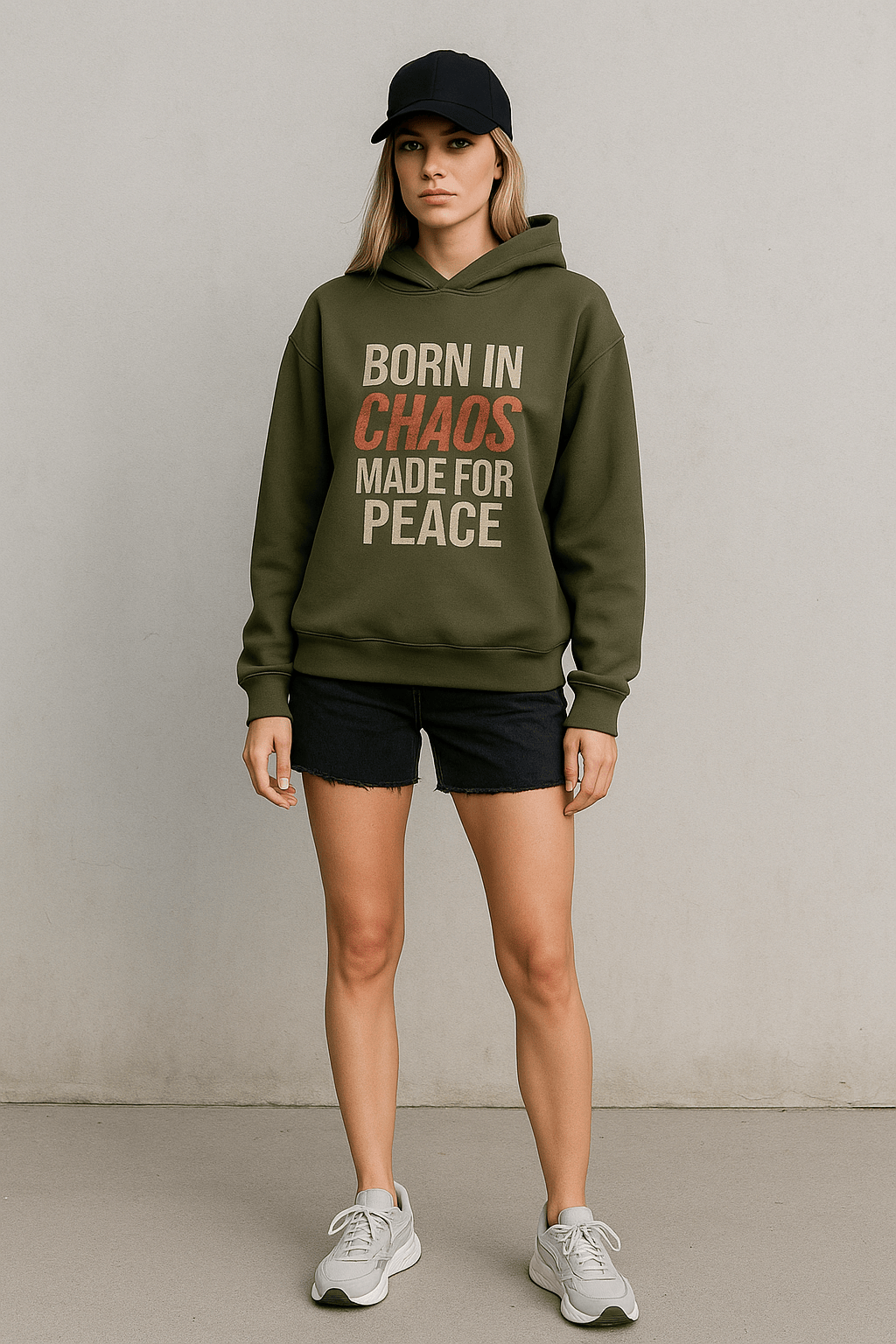 BORN IN CHAOS Hoodie- Olive Ilaylit