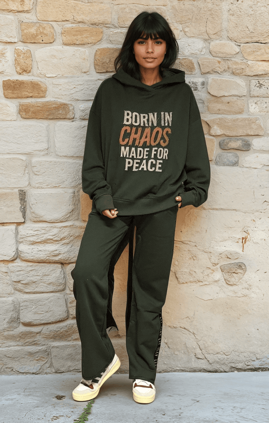 BORN IN CHAOS Hoodie- Olive Ilaylit
