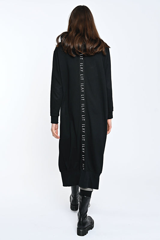 Hoodie Coat Long Black Ilaylit