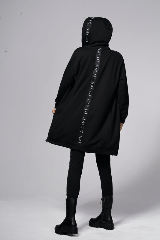 Hoodie Coat Midi Black Ilaylit