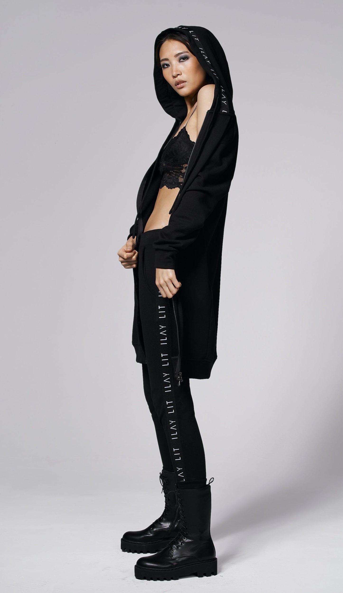 Hoodie Coat Midi Black Ilaylit