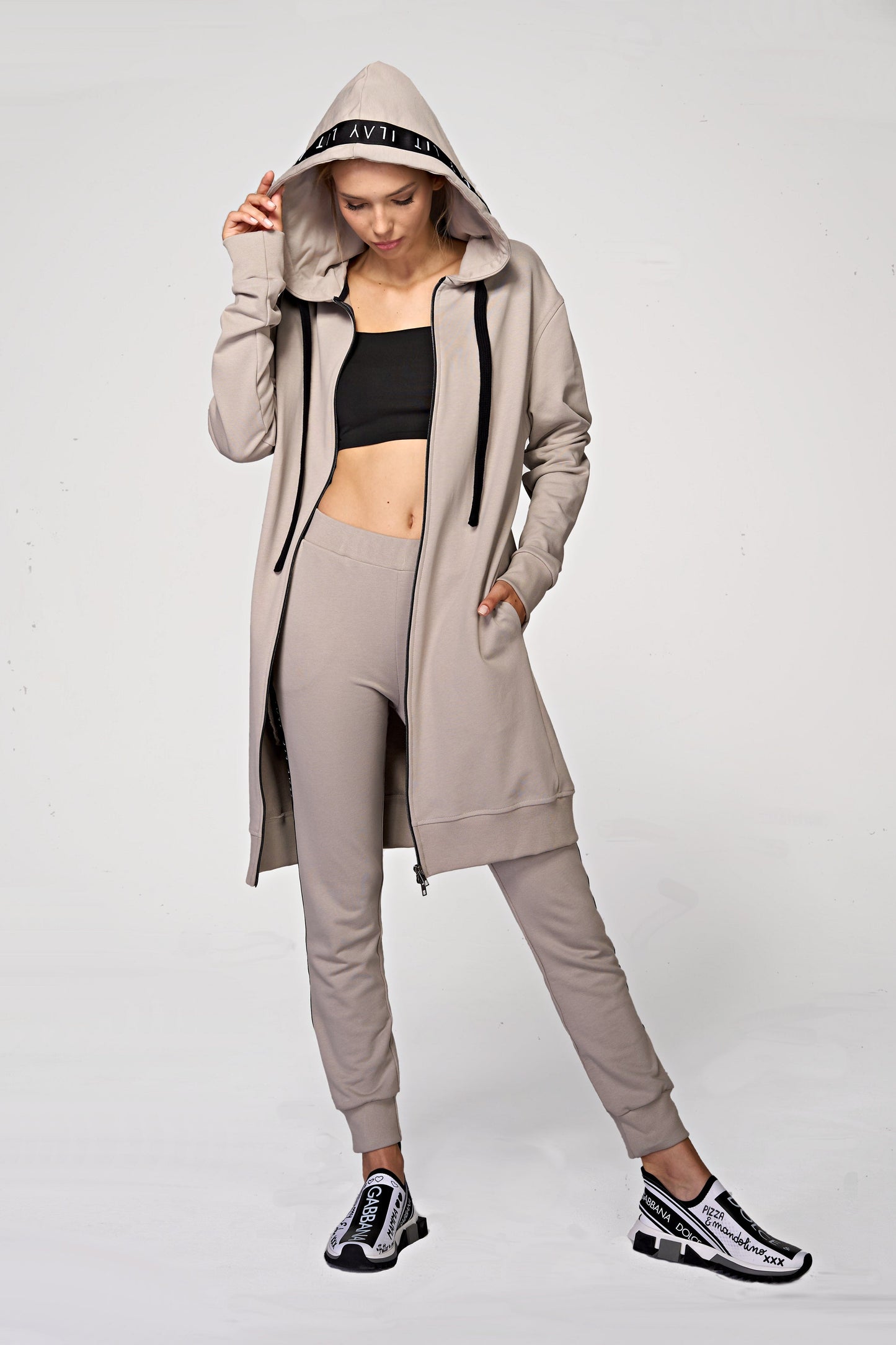 Hoodie Coat Midi Taupe Ilaylit