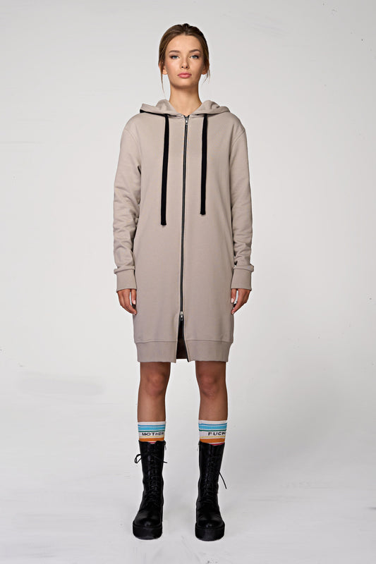 Hoodie Coat Midi Taupe Ilaylit