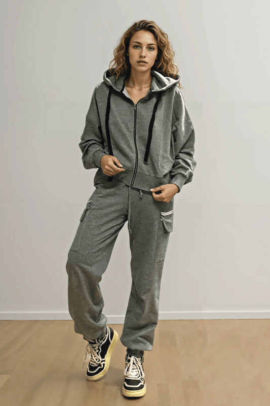 Riley Cargo Jogger Pants- Melange Raw Edge Ilaylit