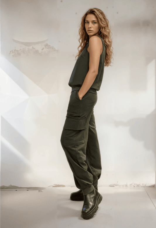 Riley Cargo Jogger Pants- Olive Raw Edge XS Ilaylit