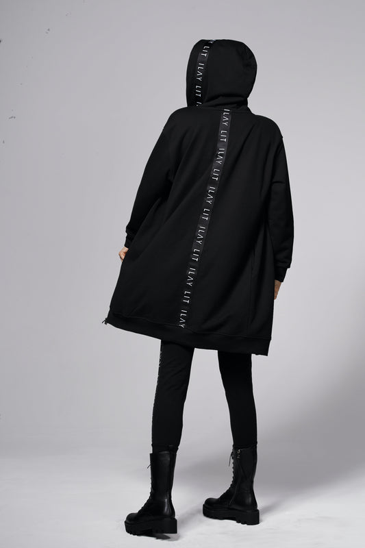 Hoodie Coat Midi Black