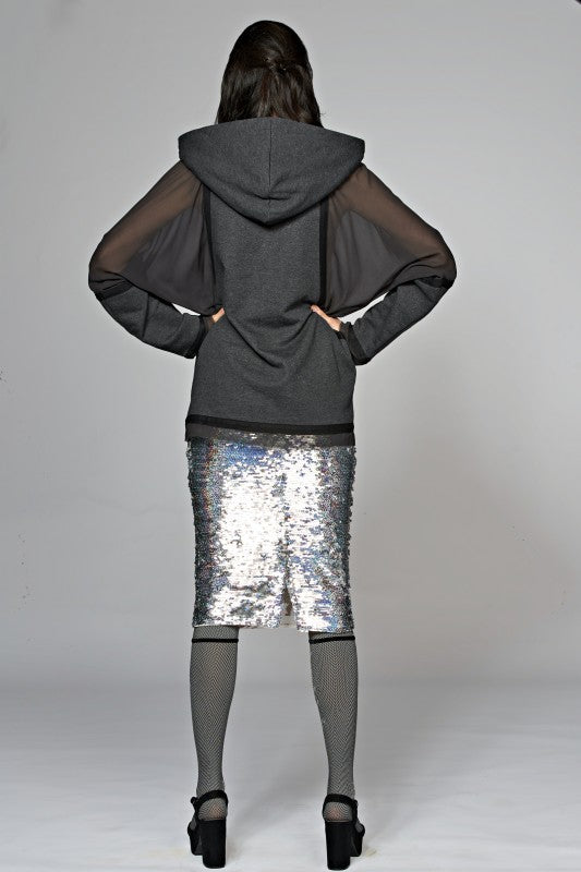 See Through Seidenhoodie Gray