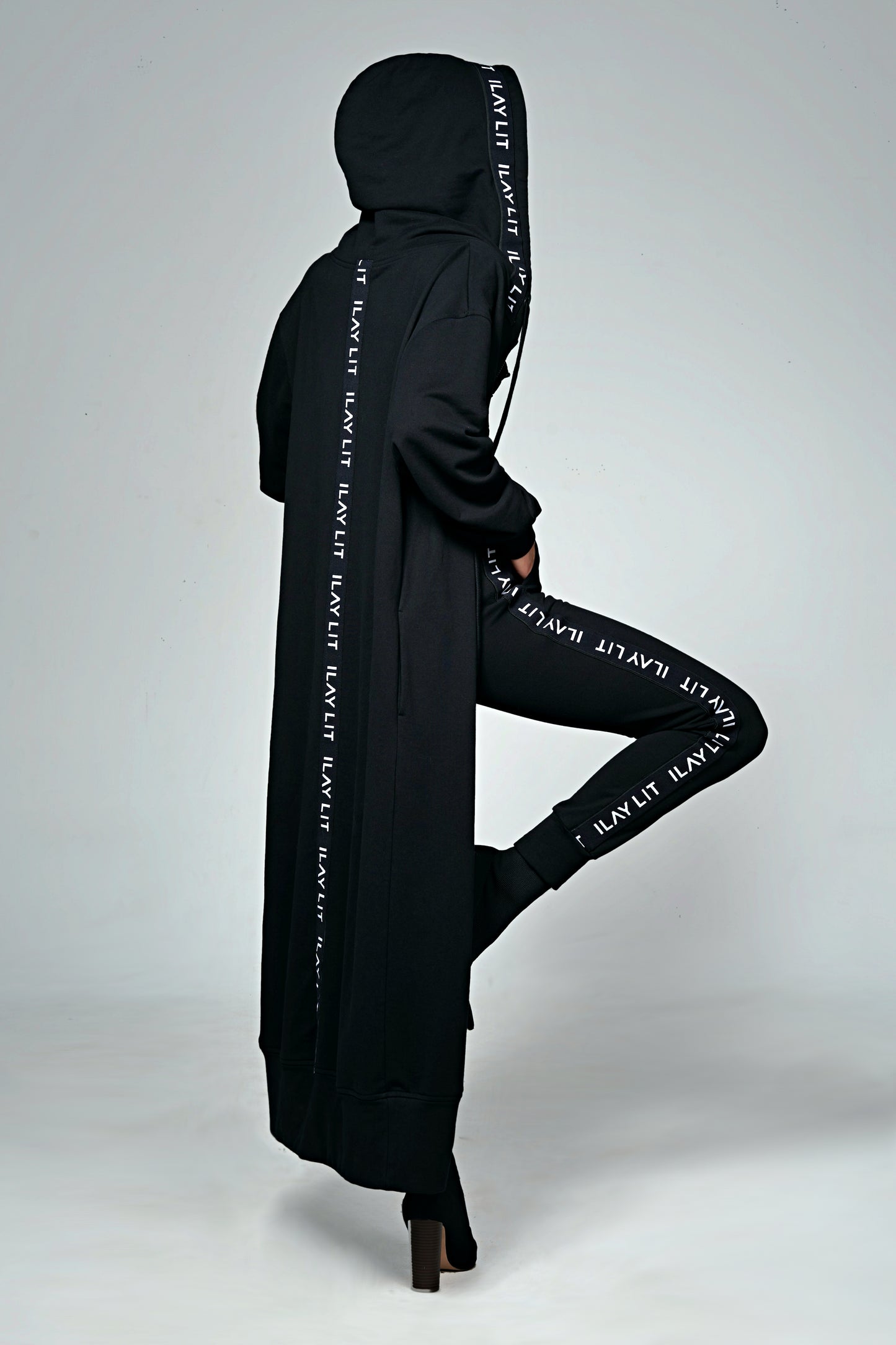 Hoodie Coat Long Black