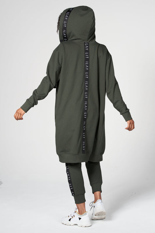 Hoodie Coat Midi Olive