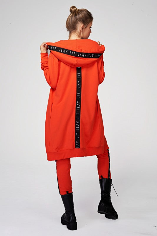 Hoodie Coat Midi Coral