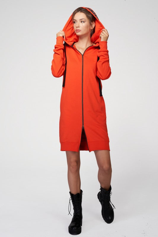 Hoodie Coat Midi Coral