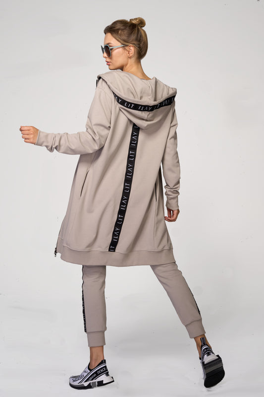 Hoodie Coat Midi Taupe