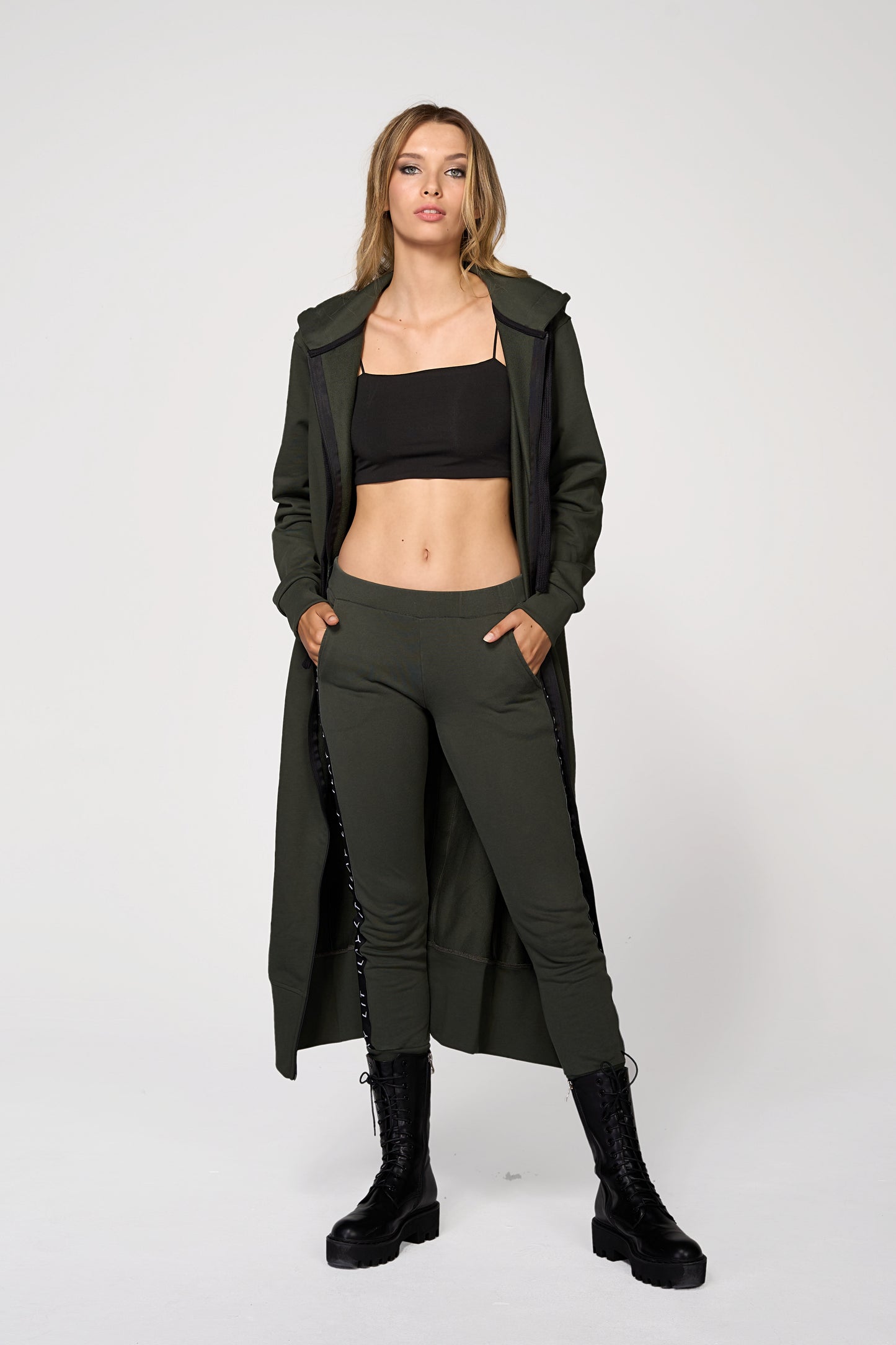 Hoodie Coat Long Olive