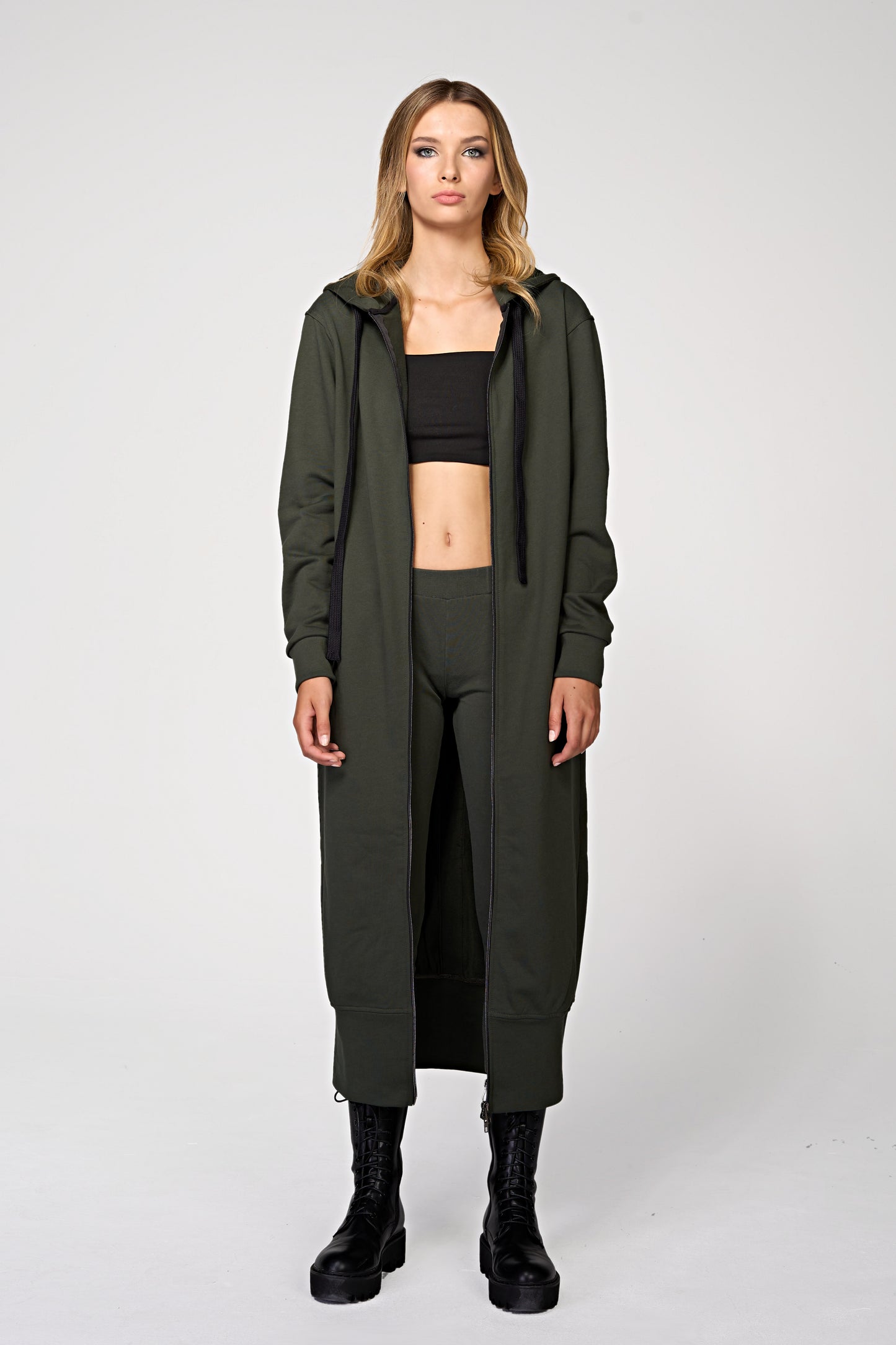Hoodie Coat Long Olive