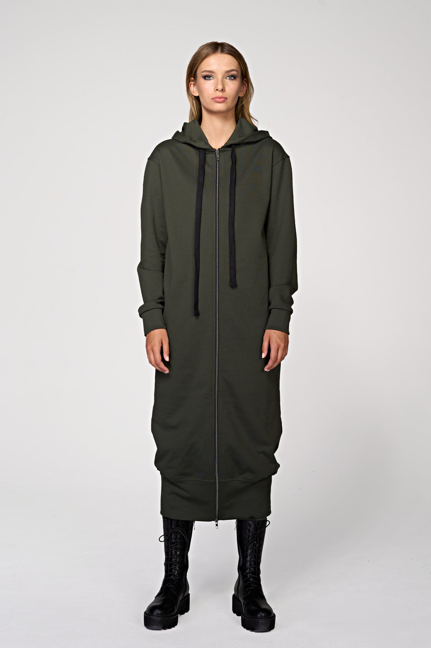 Hoodie Coat Long Olive