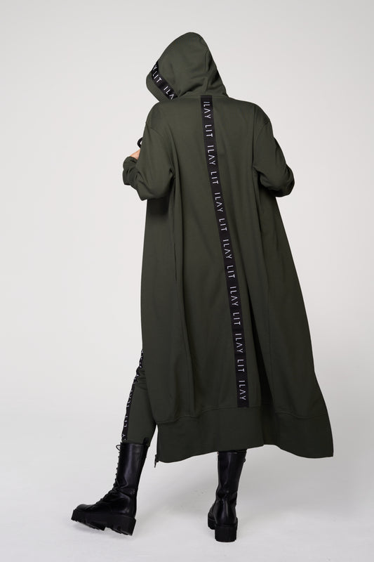 Hoodie Coat Long Olive