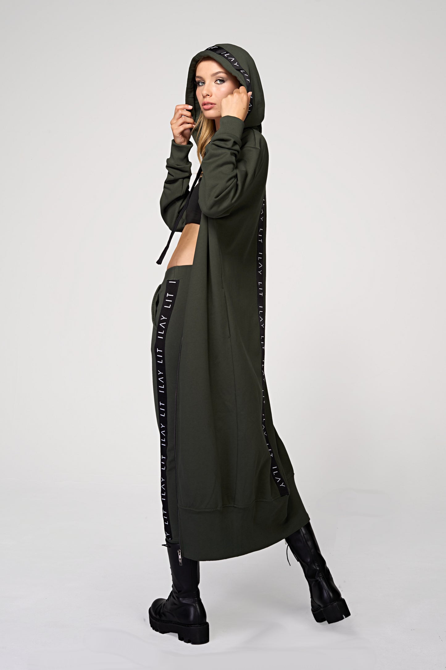 Hoodie Coat Long Olive