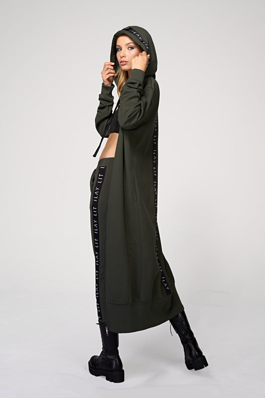 Hoodie Coat Long Olive
