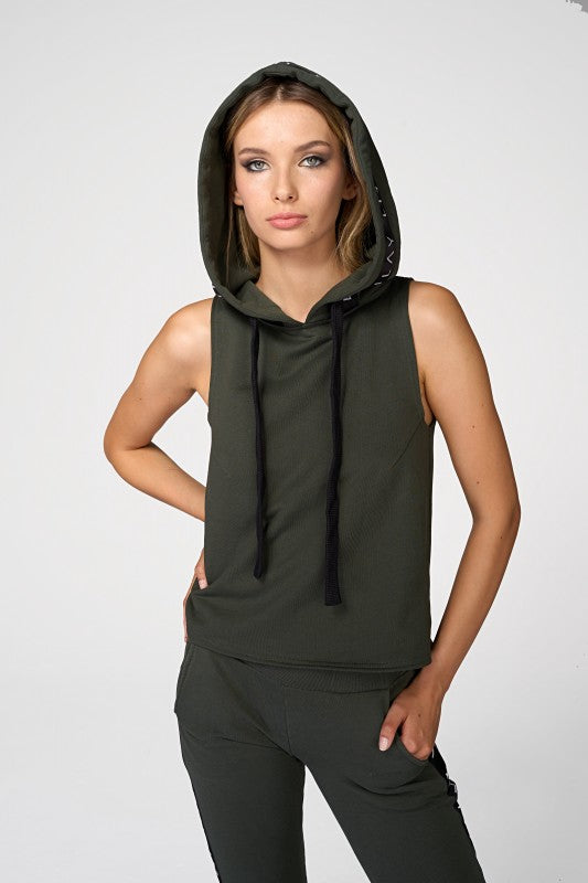 Holy Sleeveless Hoodie Olive