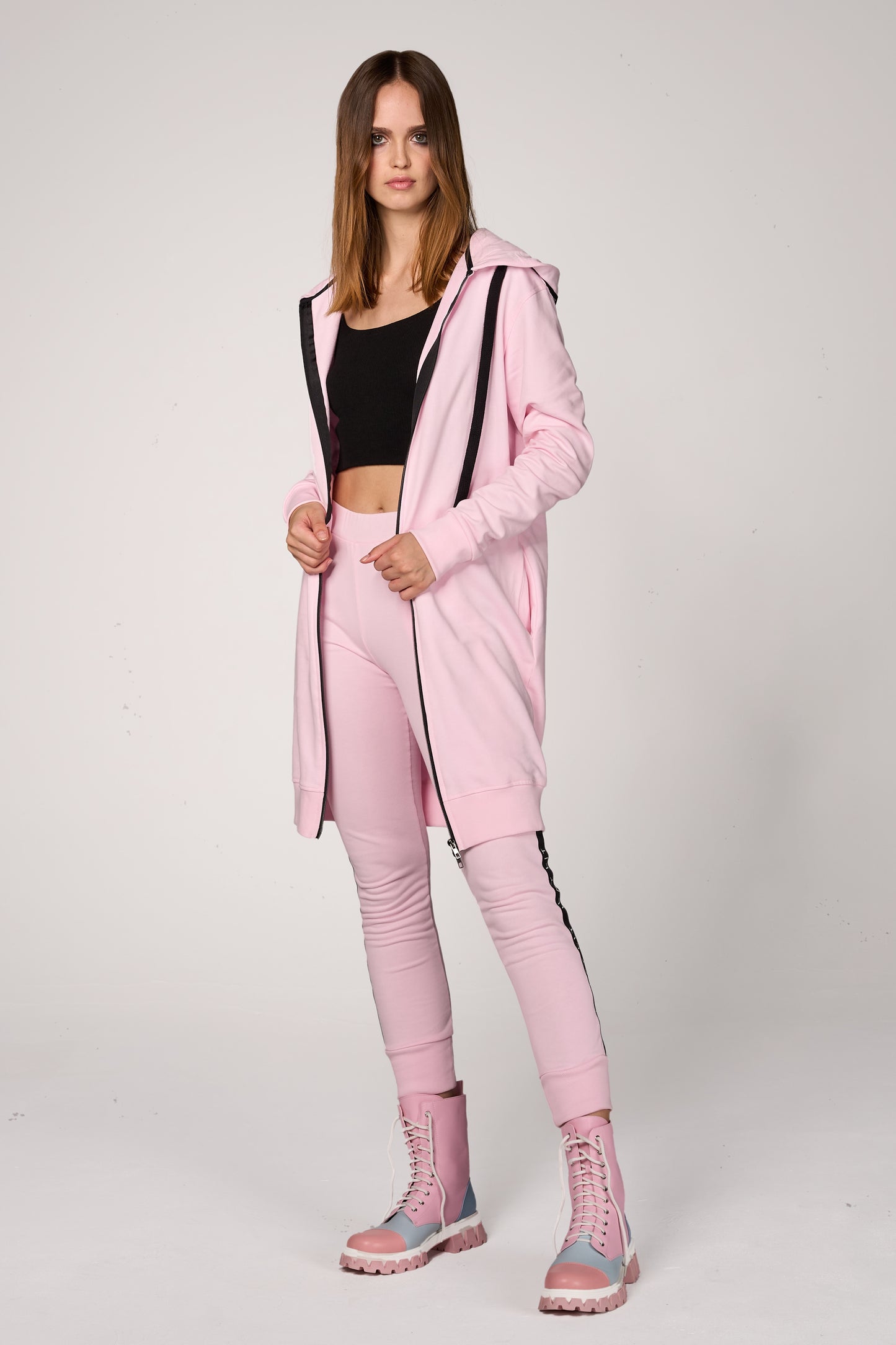 Hoodie Coat Midi Rosa