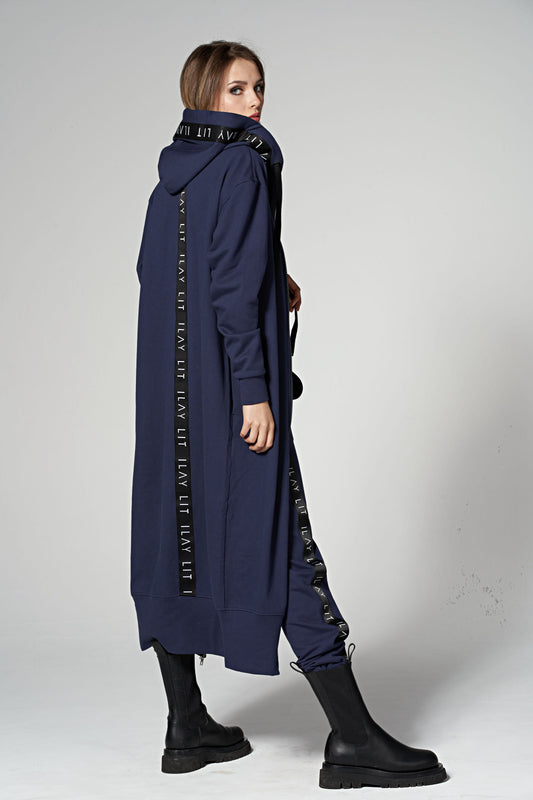 Hoodie Coat Long Blue