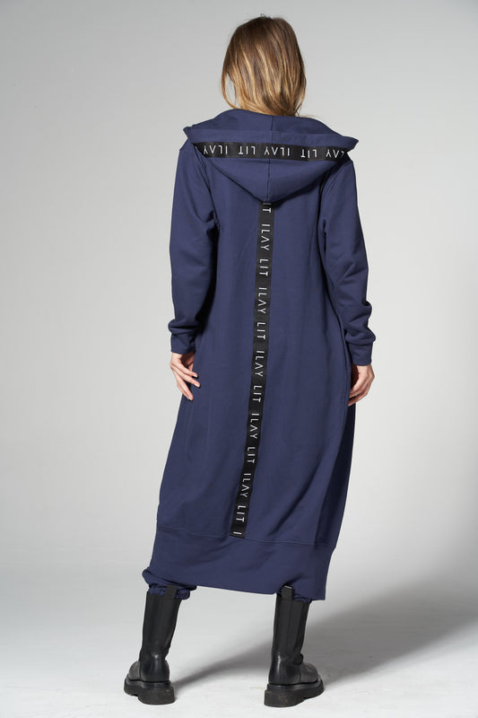 Hoodie Coat Long Blue