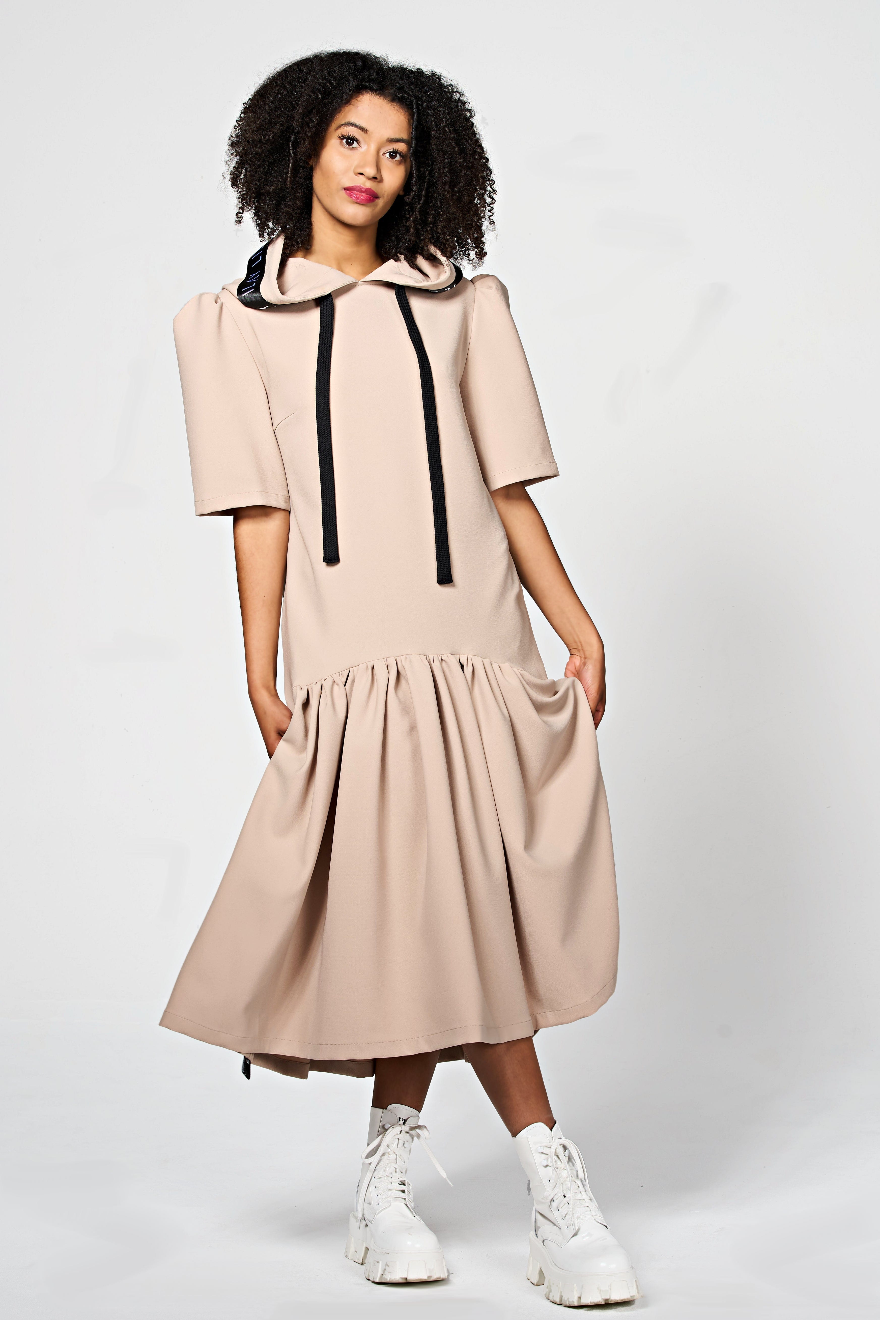 24/ 7 Hoodie Dress Taupe Ilaylit