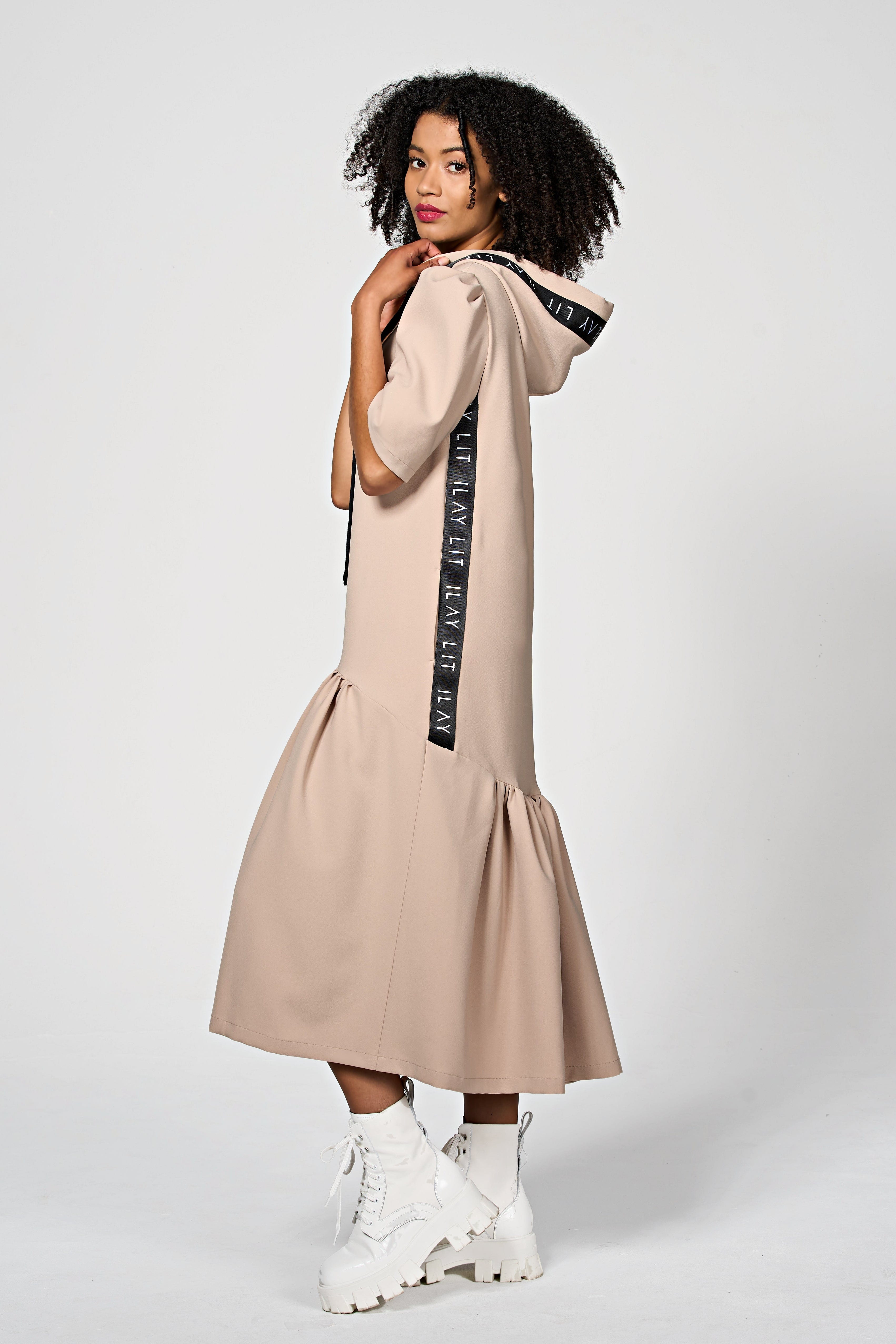24/ 7 Hoodie Dress Taupe Ilaylit