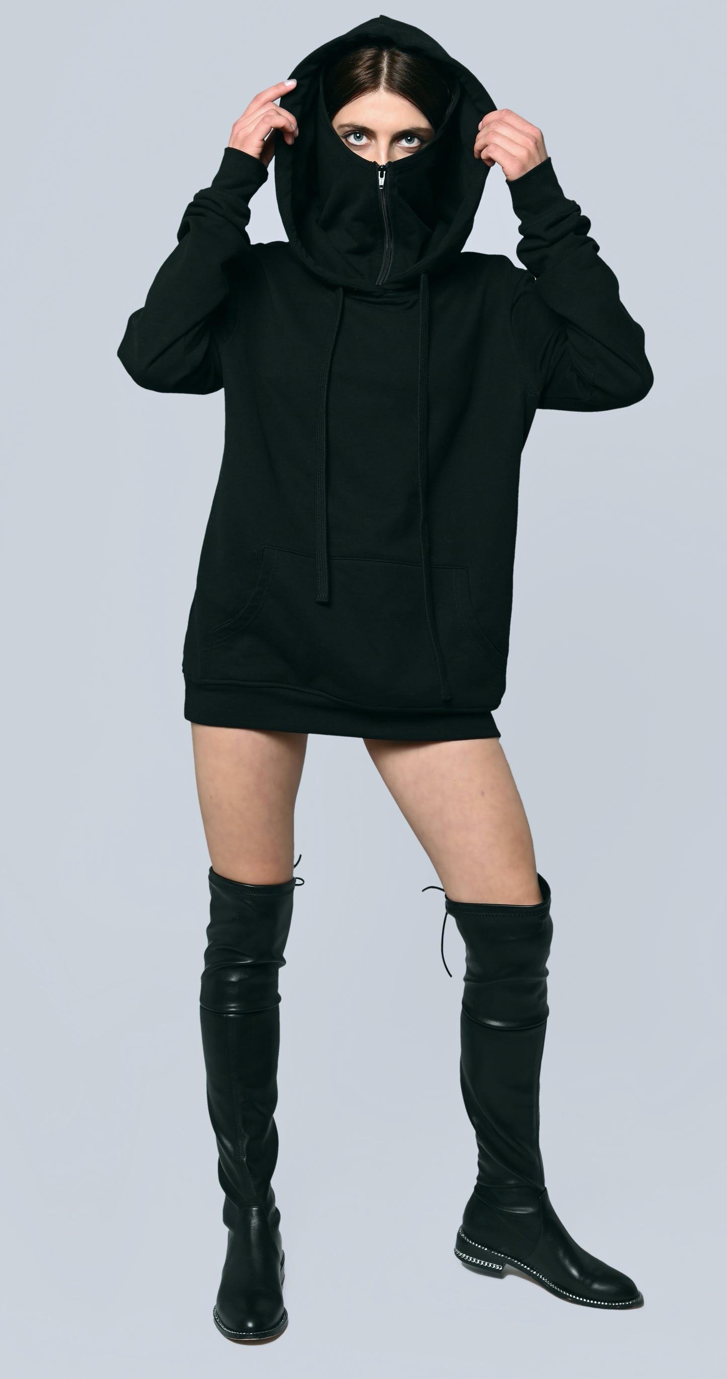 Ike Double Cap Hoodie UNISEX bis XXL BLACK