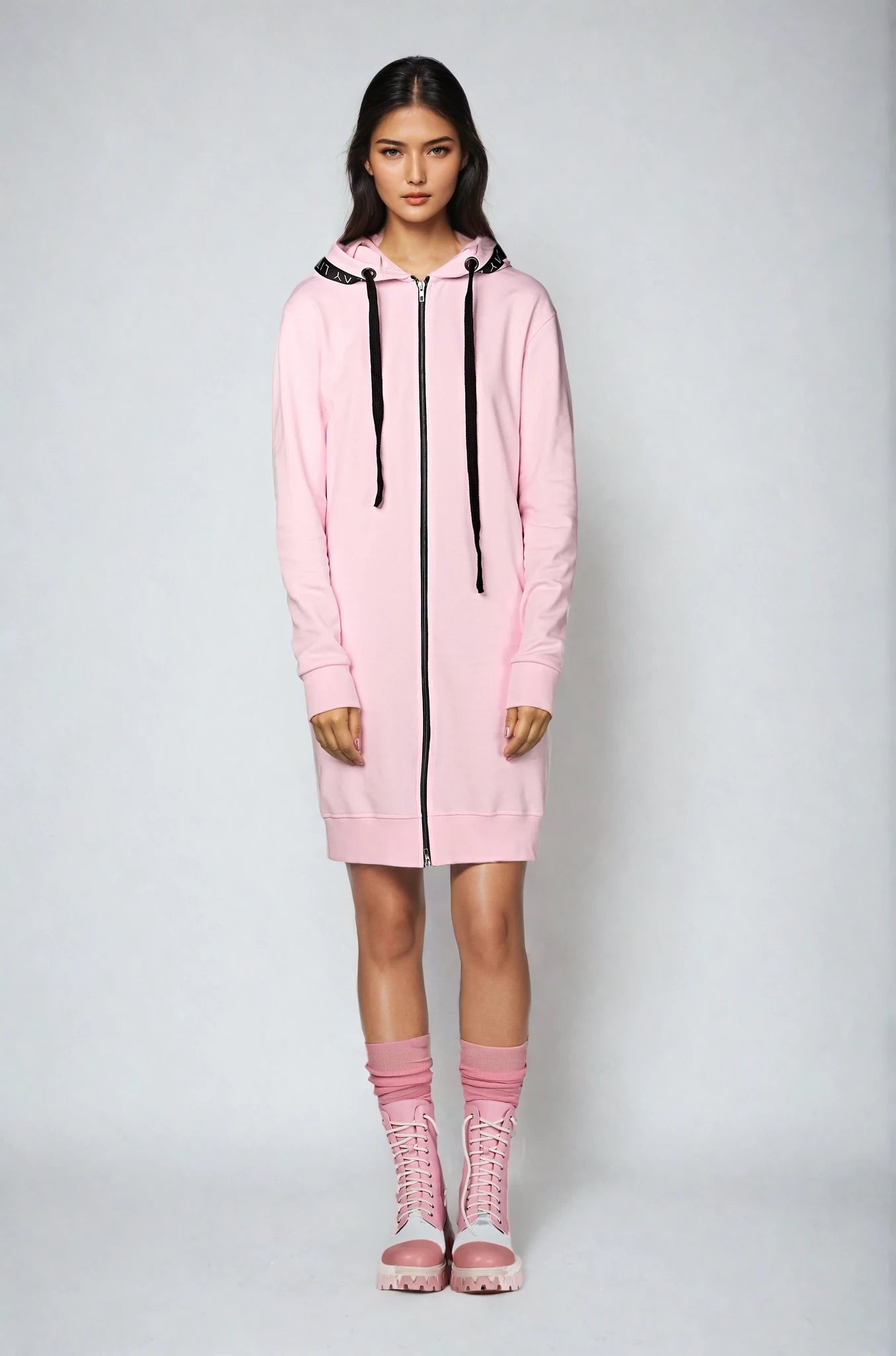 Hoodie Coat Midi Rosa