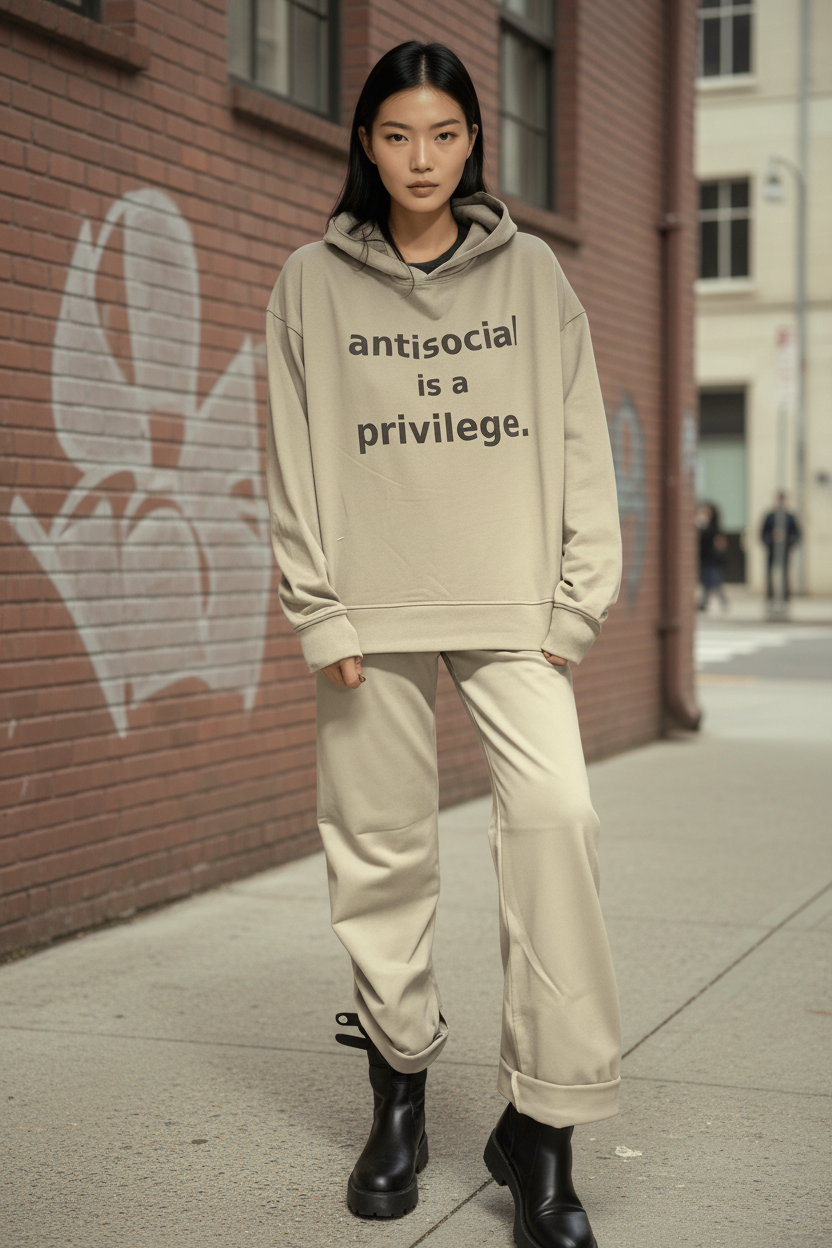 ANTISOCIAL IS A PRIVILEGE- Hoodie, Taupe Ilaylit
