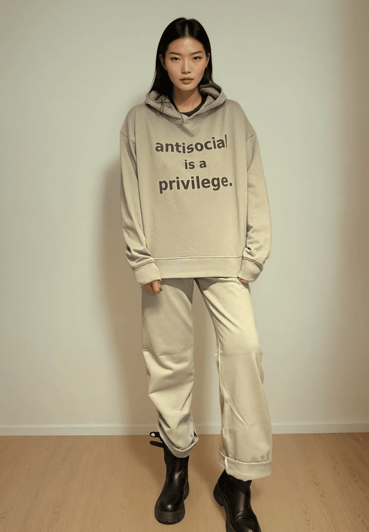 ANTISOCIAL IS A PRIVILEGE- Hoodie, Taupe Ilaylit