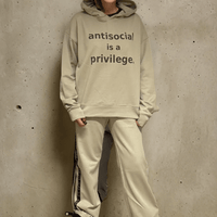 ANTISOCIAL IS A PRIVILEGE- Hoodie, Taupe Ilaylit