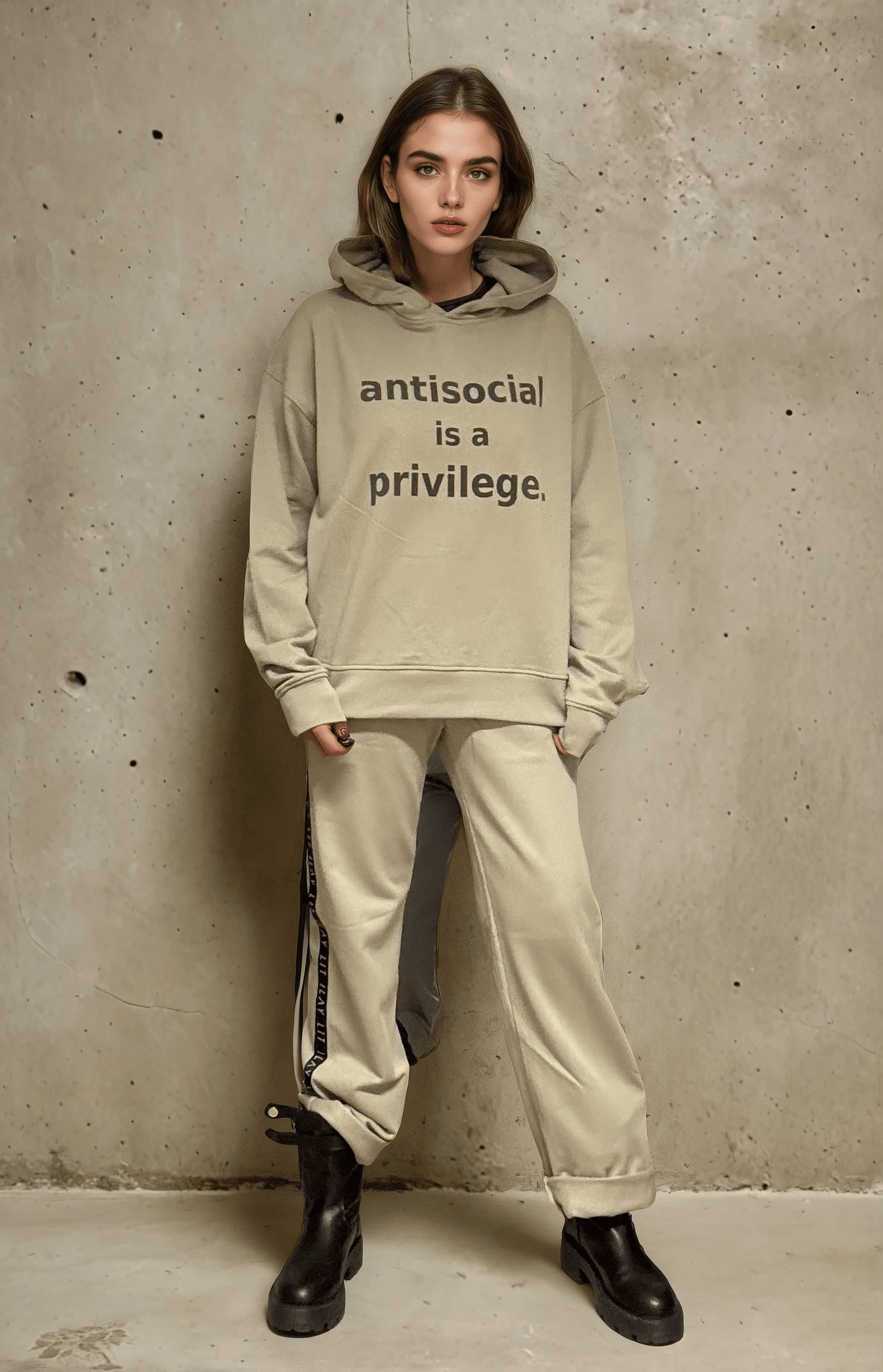 ANTISOCIAL IS A PRIVILEGE- Hoodie, Taupe Ilaylit