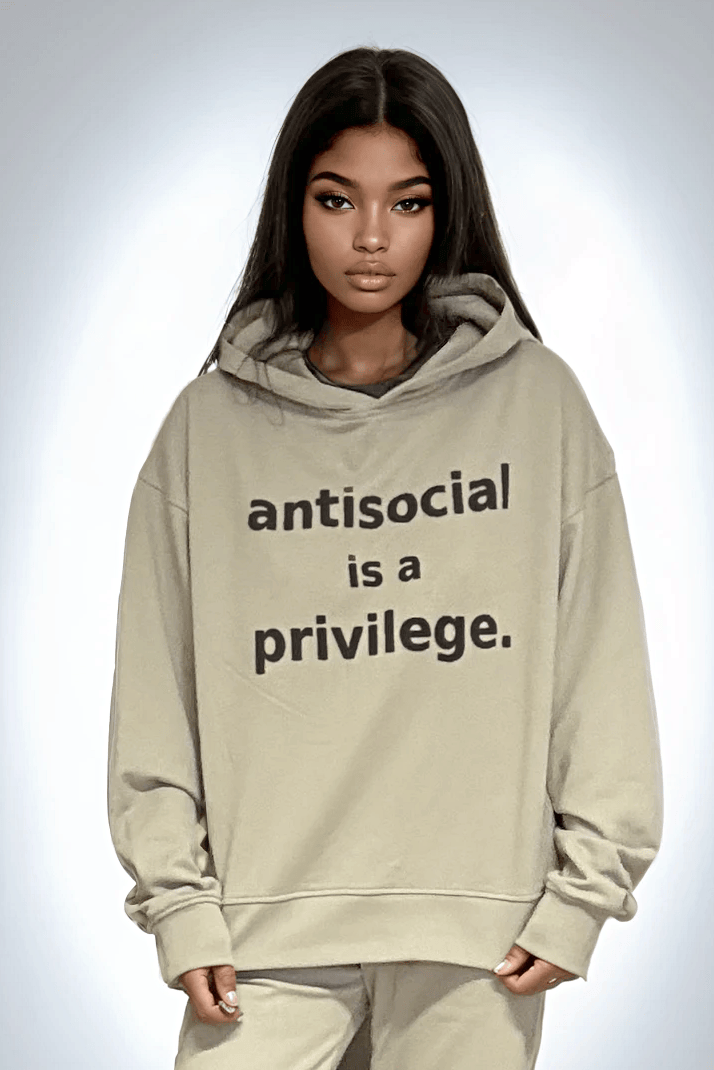 ANTISOCIAL IS A PRIVILEGE- Hoodie, Taupe XS Ilaylit
