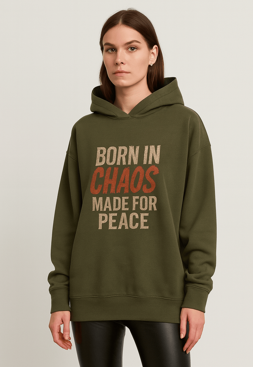 BORN IN CHAOS Hoodie- Olive Ilaylit
