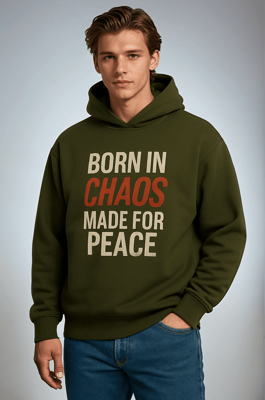 BORN IN CHAOS Hoodie- Olive Ilaylit