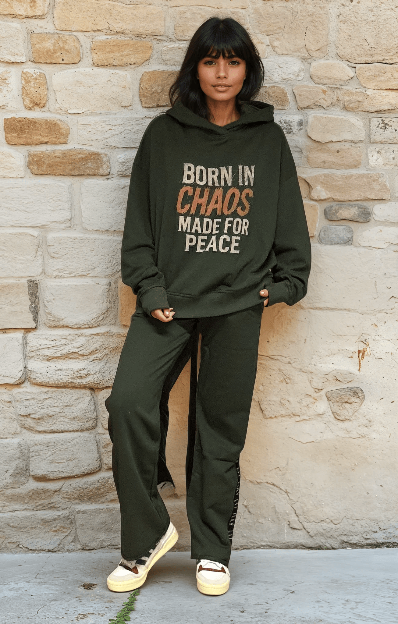 BORN IN CHAOS Hoodie- Olive Ilaylit