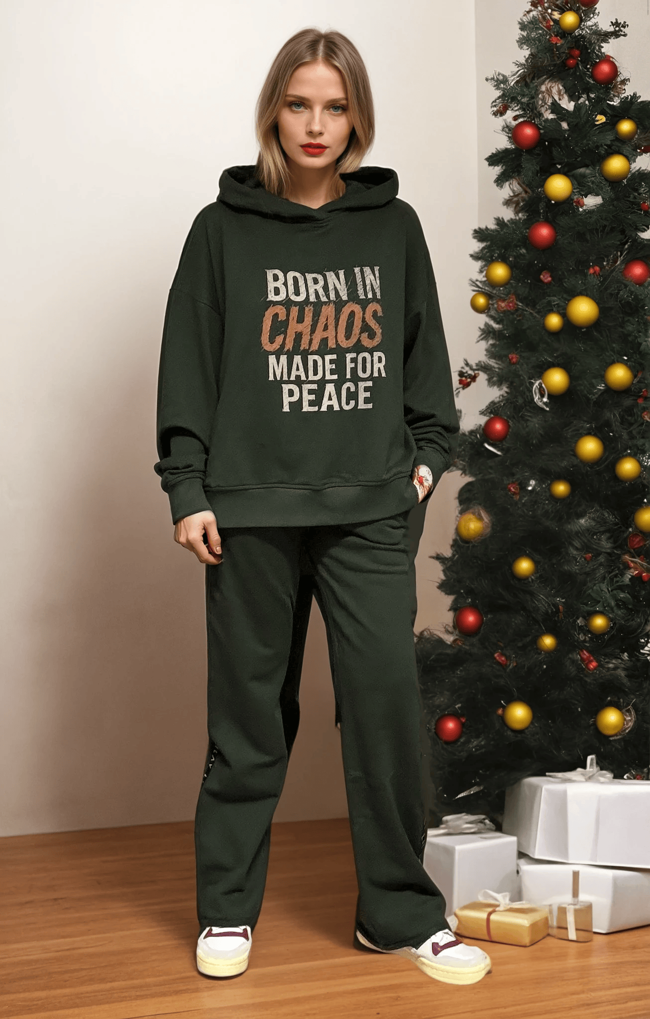 BORN IN CHAOS Hoodie- Olive Ilaylit