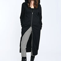 Hoodie Coat Long Black Ilaylit