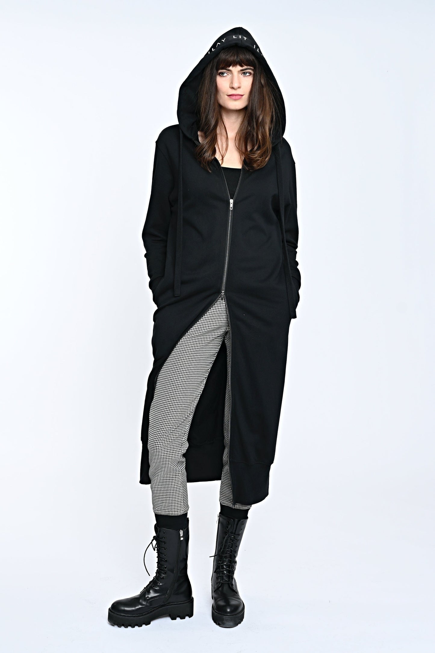 Hoodie Coat Long Black Ilaylit