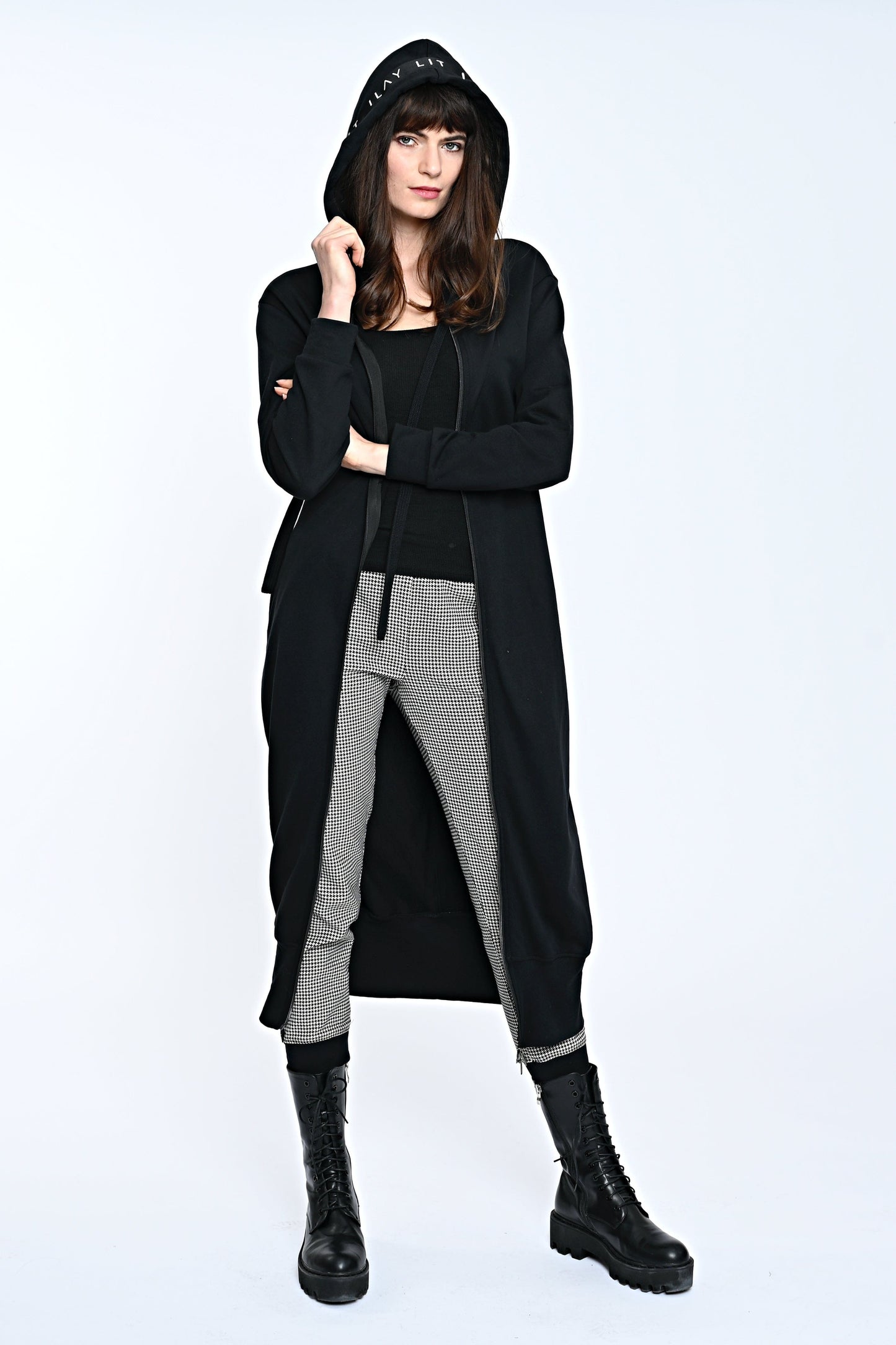 Hoodie Coat Long Black Ilaylit