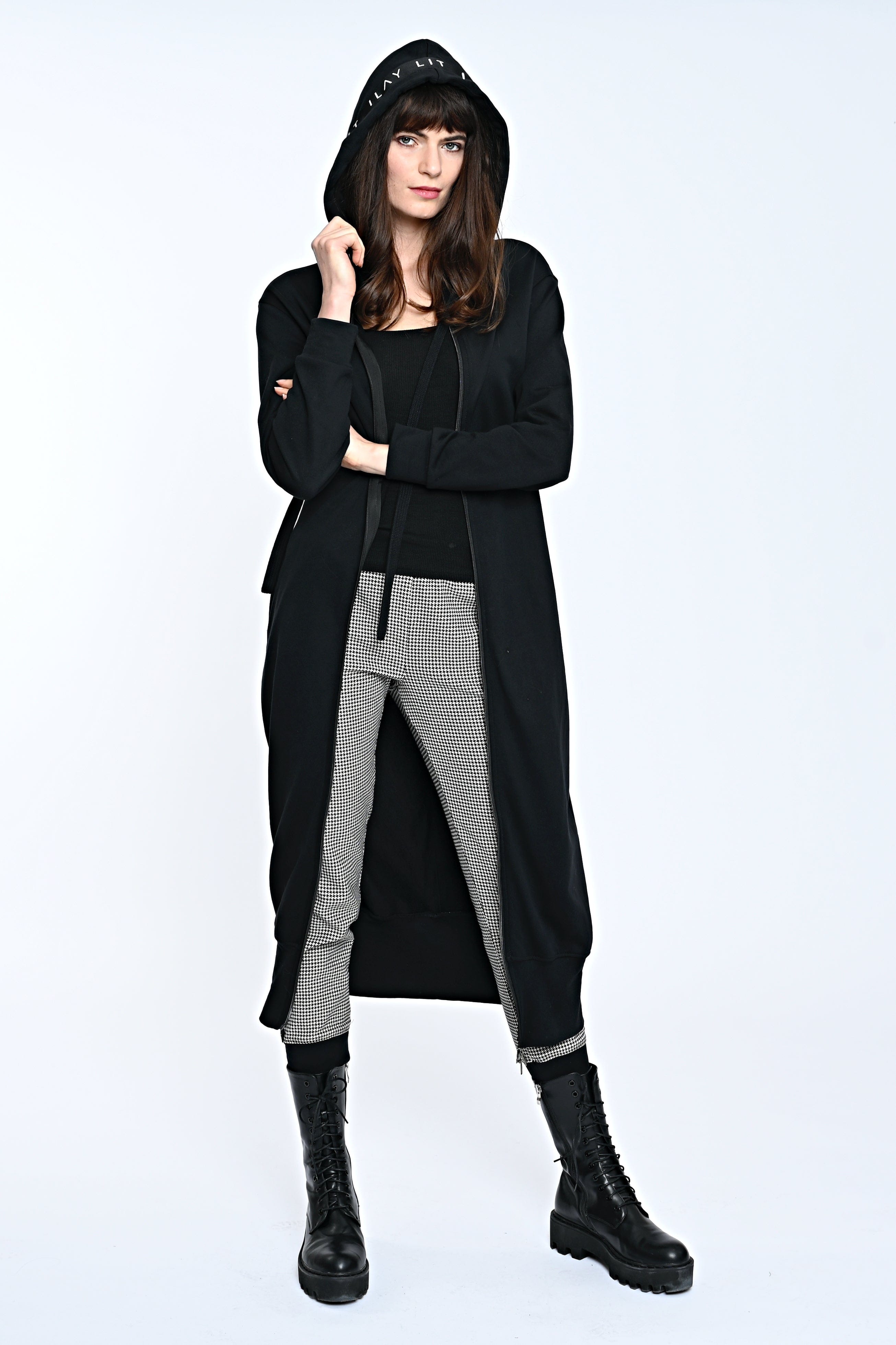 Hoodie Coat Long Black Ilaylit