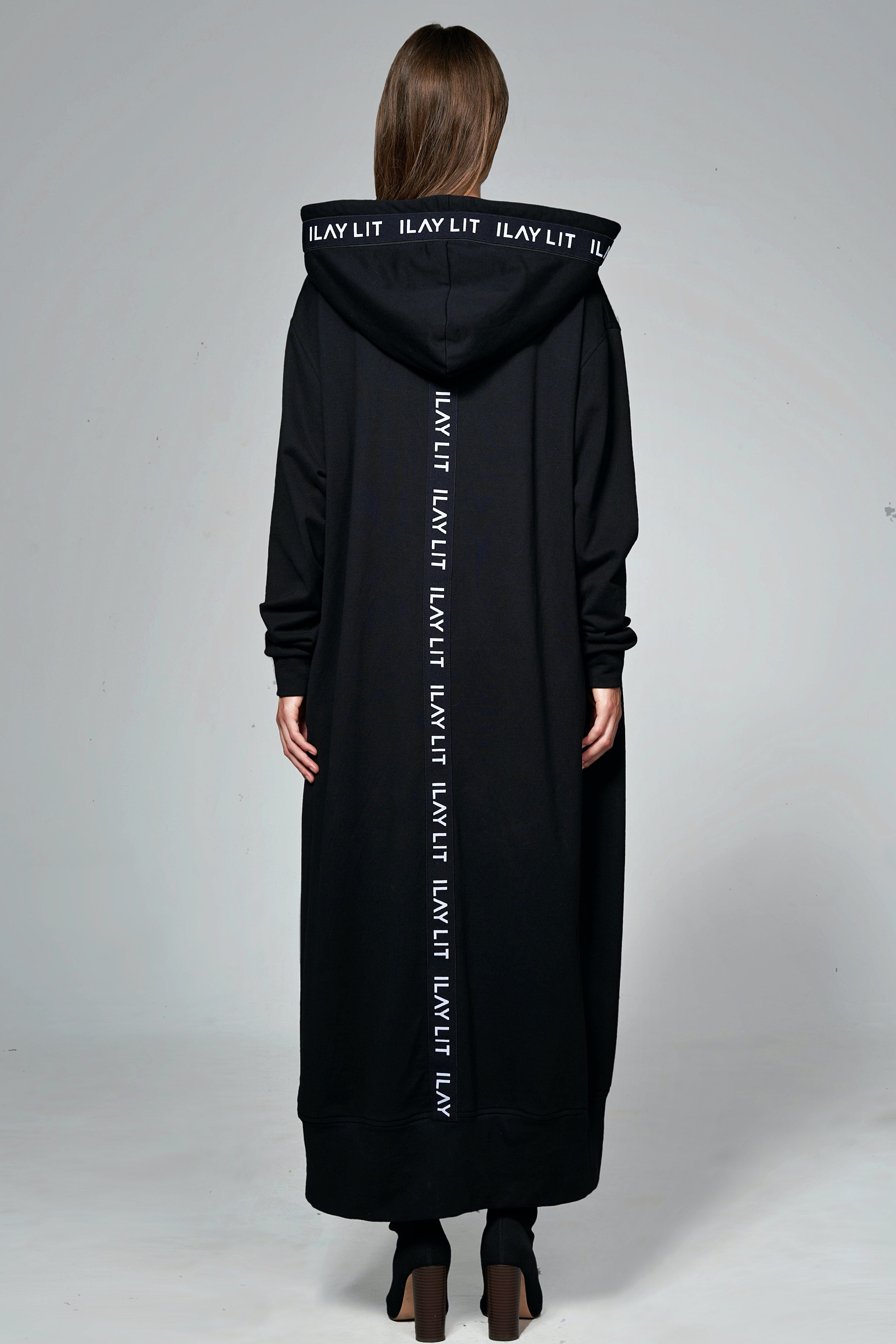 Hoodie Coat Long Black Ilaylit