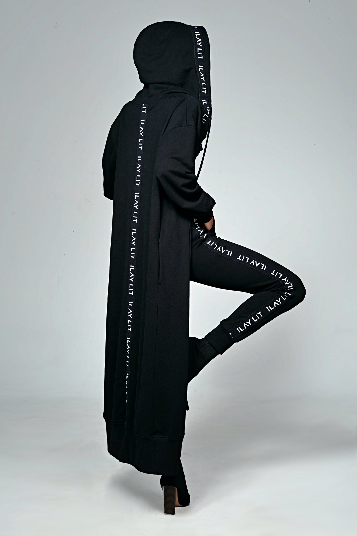 Hoodie Coat Long Black XS Ilaylit