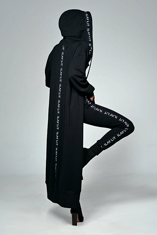 Hoodie Coat Long Black XS Ilaylit