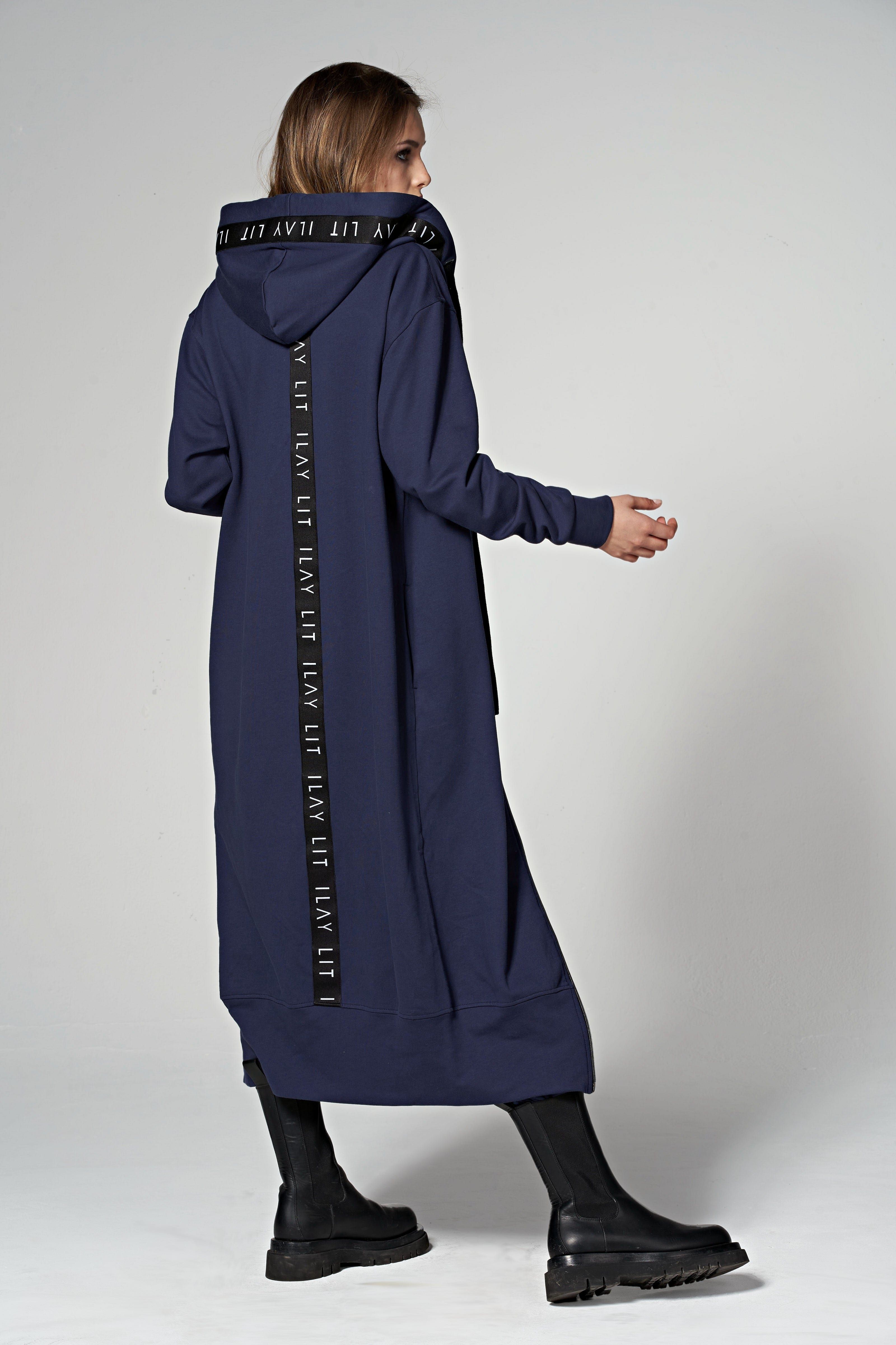 Hoodie Coat Long Blue Ilaylit