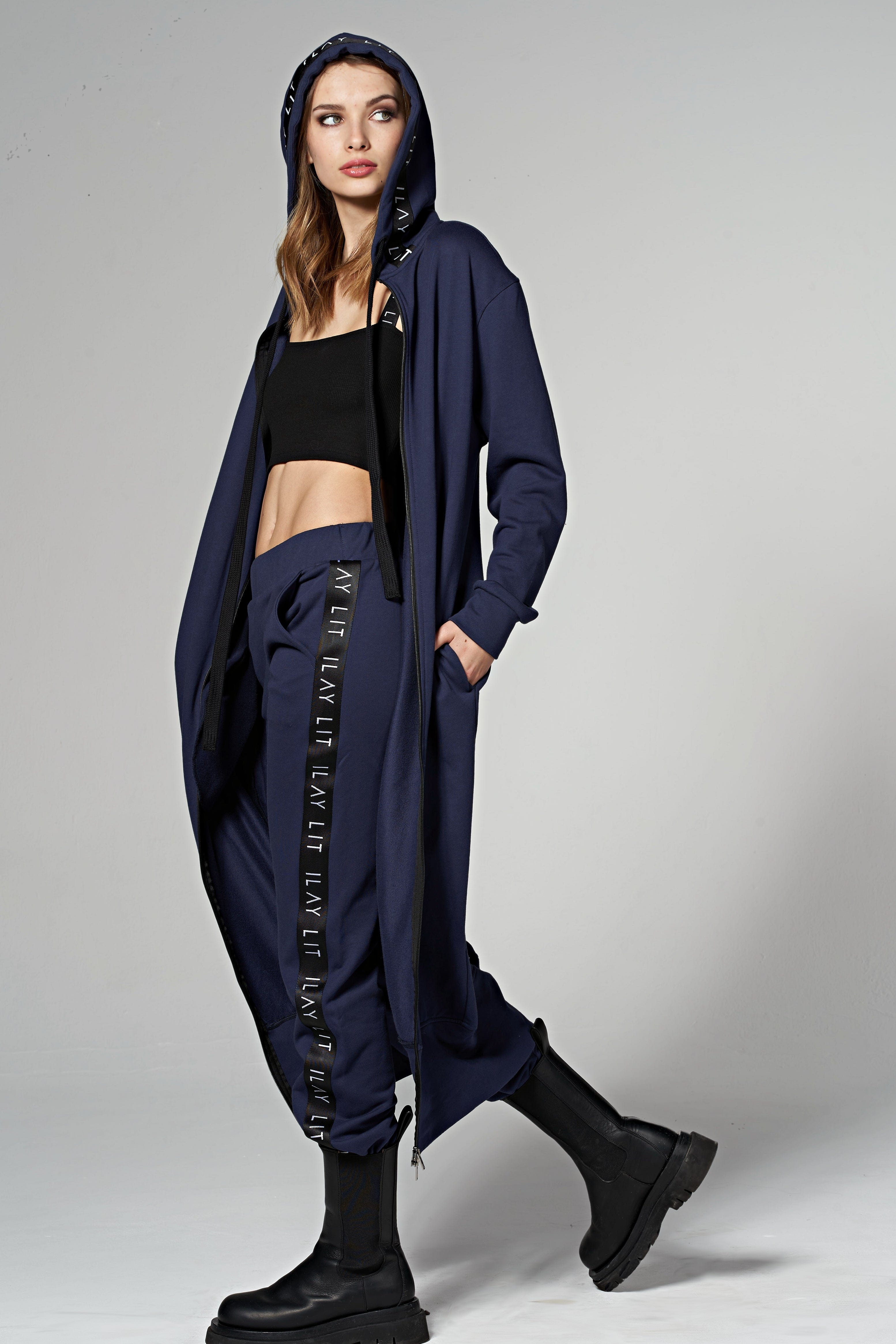 Hoodie Coat Long Blue Ilaylit